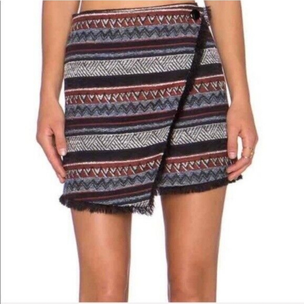 Sam Edelman Tribal Aztec Prairie Wrap Frayed Hem Skirt Size 6